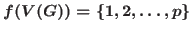 $f(V(G)) = \{1, 2, \dots, p\}$